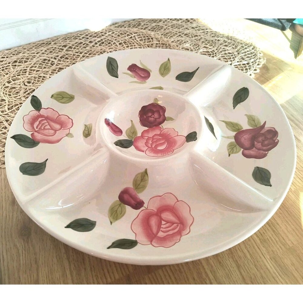 Vintage Rose Co. Divided 5-Section Serving Platter, Large Heavyweight, EUC